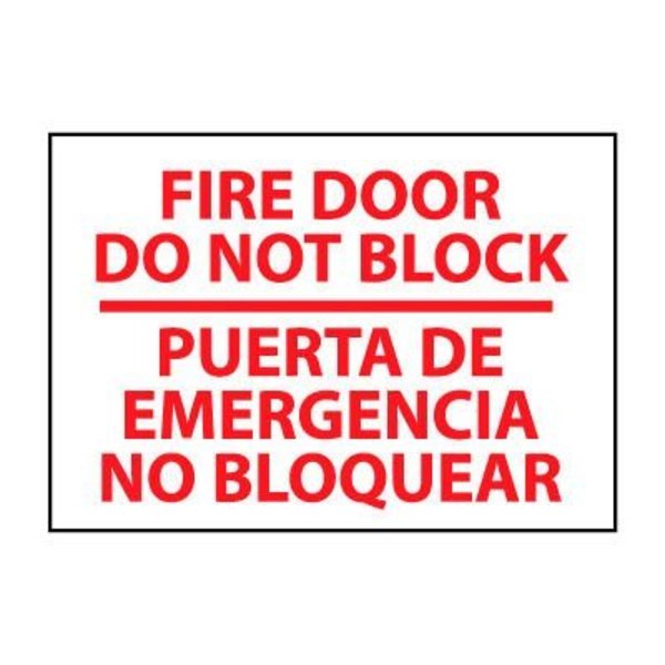 National Marker Co Bilingual Fire Sign - Fire Door Do Not Block Puerta De Emergencia No Bloquear M436PC